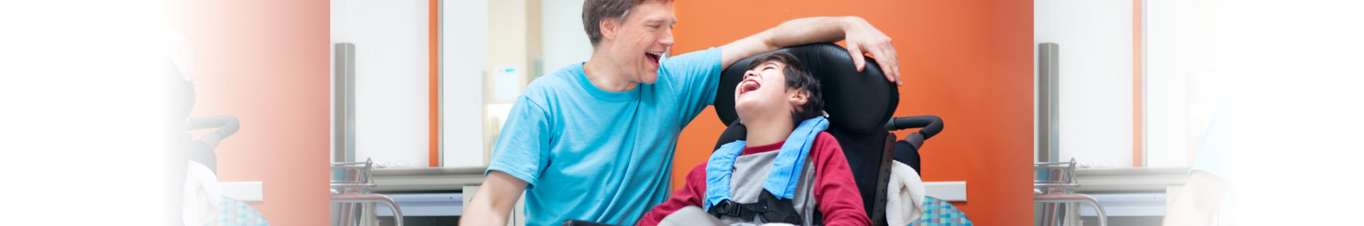 a father and his son laughing